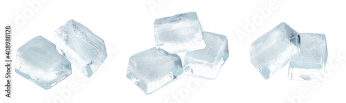 Fying Ice cubes isolated on white background