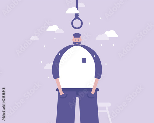  Man wants to commit suicide. Depression concept. Vector illustration  for telework, remote working and freelancing concept, business, start up
