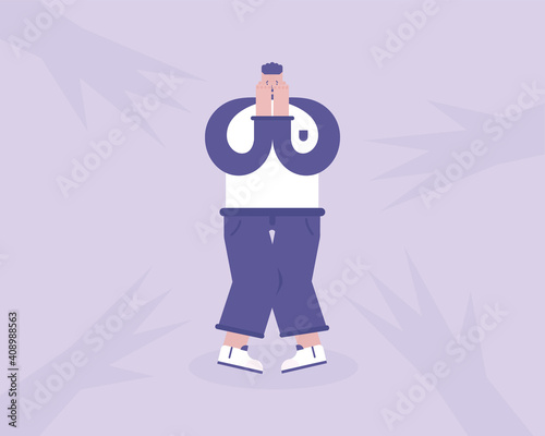 he man is afraid. Fear of shadows and schizophrenia. Vector illustration  for telework, remote working and freelancing concept, business, start up