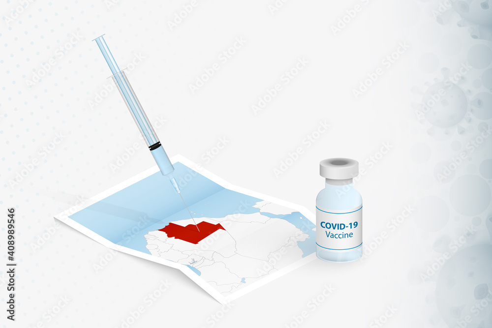Mauritania Vaccination, Injection with COVID-19 vaccine in Map of Mauritania.