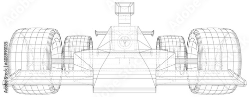 Racing car. Abstract drawing. Wire-frame. EPS10 format. Vector created of 3d.