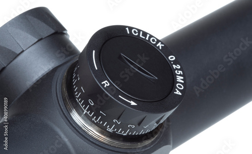 Windage adjustment knob on a rifle scope photo