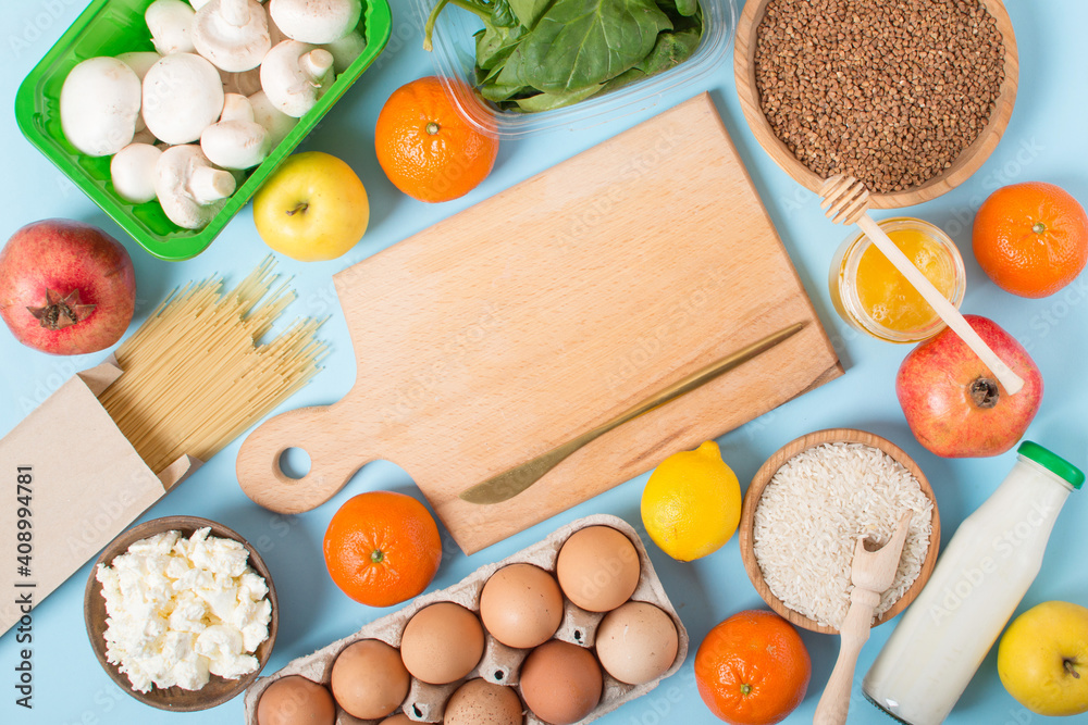 Food supplies for the period of quarantine on white background. Food supplies for the period of quarantine on white background.