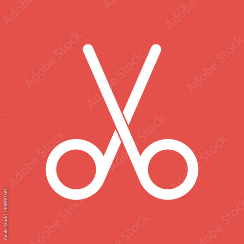 Schere - Icon, Symbol, Piktogramm - Fläche Hintergrund - rot weiß 
