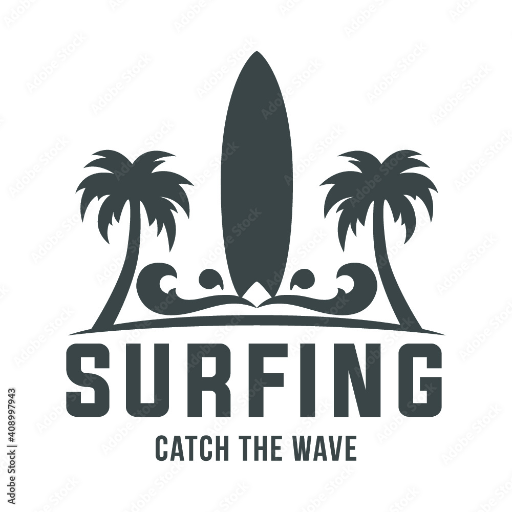 summer surfing logo, emblem, badge, label, mark