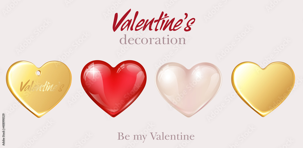 Valentine’s decorations.  Vector collections of hearts