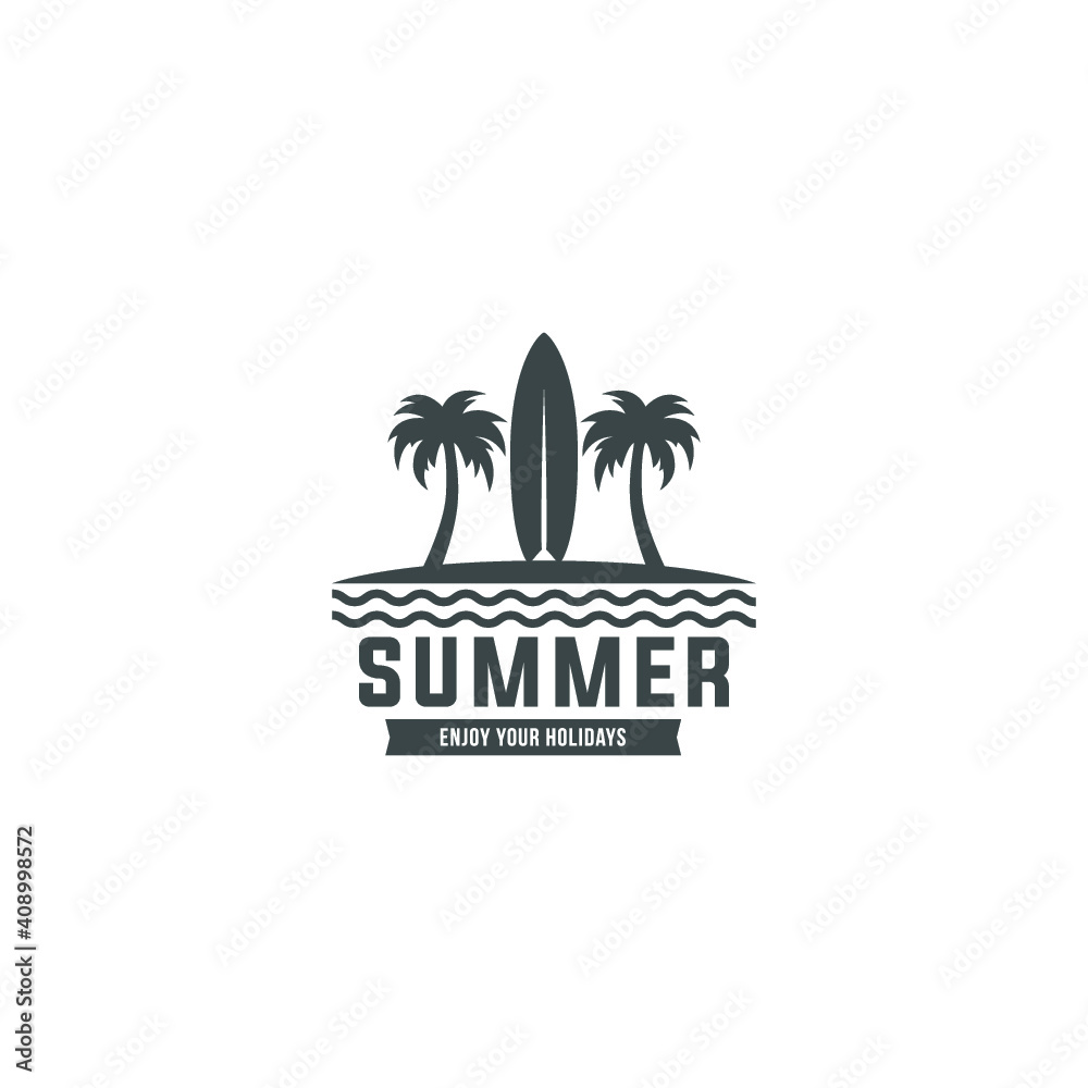 Obraz premium summer surfing logo, emblem, badge, label, mark