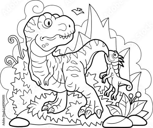 cartoon cute dinosaurs, coloring book, funny illustration