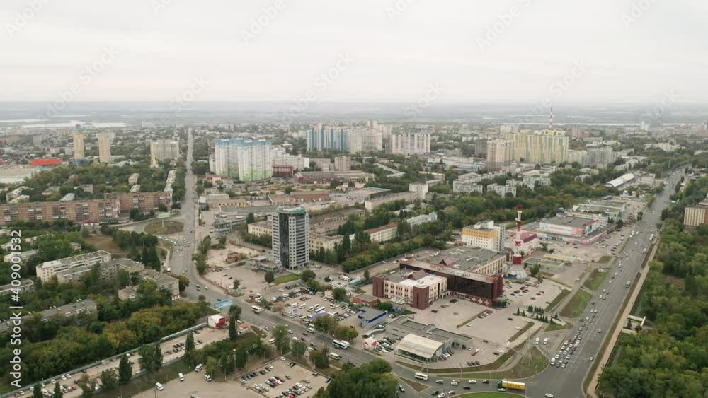 Big city with highway view from above. Offering views of several roads and a residential complex. View from the quadrocopter. Samara, Russia Big city with highway view from above. Offering views of several roads and a residential complex. View from the quadrocopter. Samara, Russia