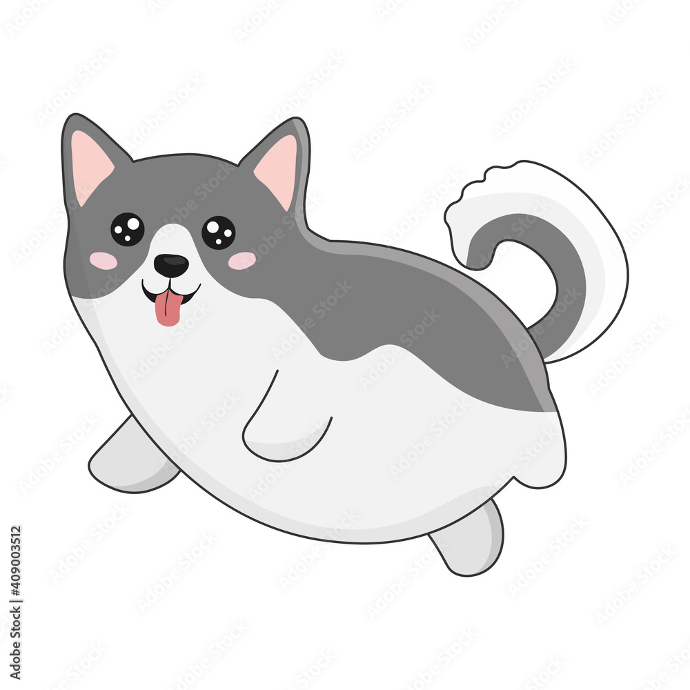 Cute husky in cartoon style. Vector illustration isolated on white background. Print for t-shirts, stickers, design and more. Cute husky in cartoon style. Vector illustration isolated on white background. Print for t-shirts, stickers, design and more.