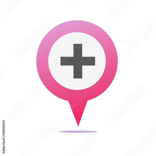 Hospital or clinic pointer icon, medical pharmacy map pin mark location vector flat cartoon arrow, healthcare place navigation position sign isolated