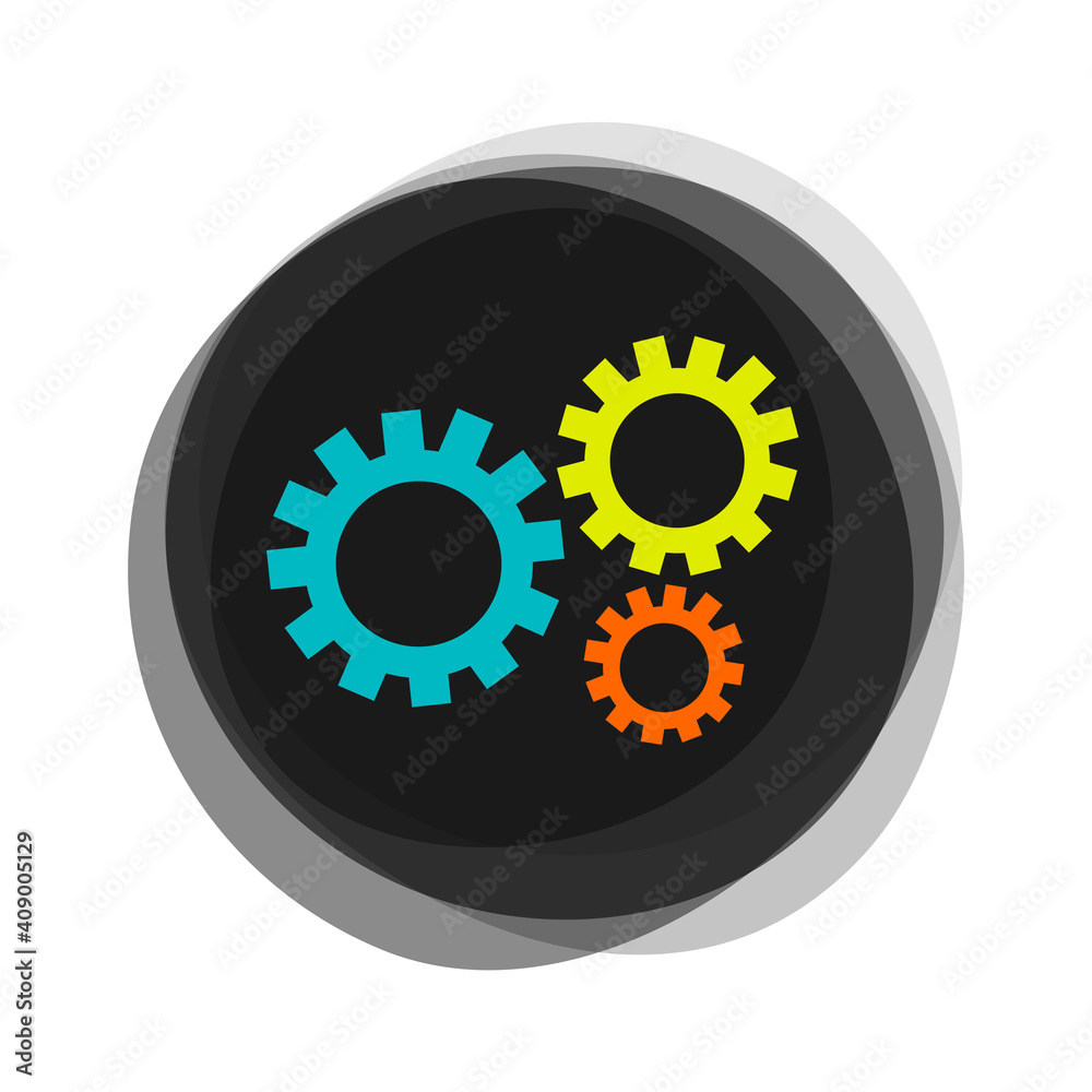 Bunte  Zahnräder auf schwarzem Button