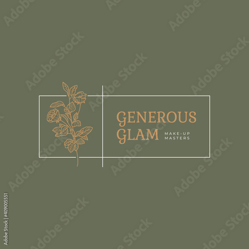 Abstract Flowers Vector Signs or Logo Templates. Retro Floral Illustration with Classy Typography. Feminine Logo. Modern Logo Template for florist, photographer, fashion blogger, design studio.