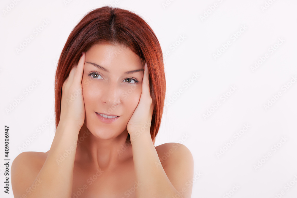 Beautiful woman enjoying in softness of her perfect skin. Beautiful woman enjoying in softness of her perfect skin.