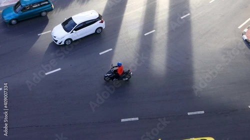 Bangkok , Thailand - 12 JUNE, 2020 : High view of traffic car at Wat Phra Sri Mahatat BTS Station photo