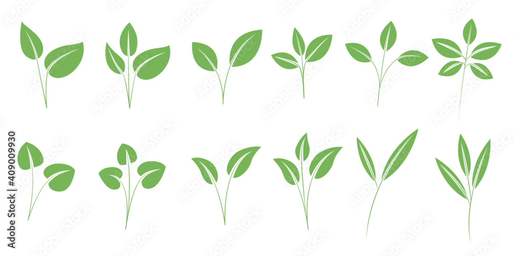 Set Of Green Leaves Illustration Green Icons For Ecology Green Recycling And Bio Design グリーンリーフイラスト 新芽アイコン グリーン エコロジー リサイクルデザイン Stock Vector Adobe Stock