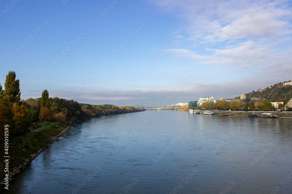 beautiful panoramic view of the Danube river with the banks