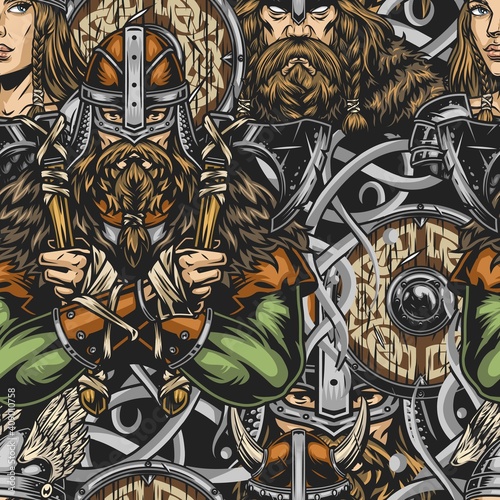 Viking colorful vintage seamless pattern