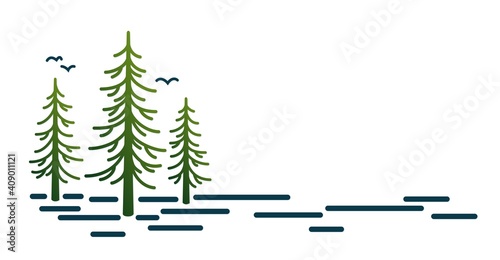 The Symbol of winter forest with bird flight.