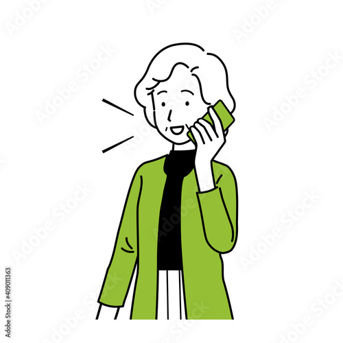 Illustration of a senior calling on a smartphone.