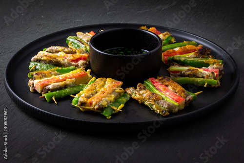 Meat and Vegetable Skewers which is called Sanjeok in Korea