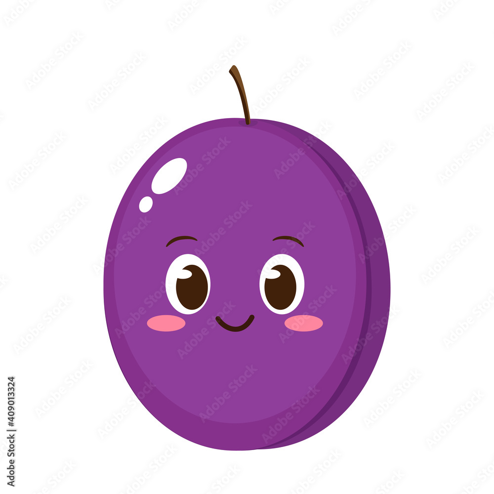 Fototapeta premium Cute happy purple plum character