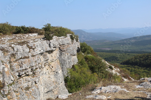 beautiful view from the height of the cliff on the mountain valley in the Crimea