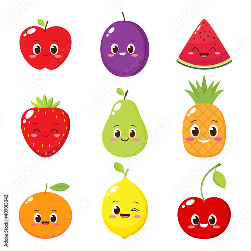 Fototapeta Naklejka Na Ścianę i Meble -  Cartoon fruit and berry characters set