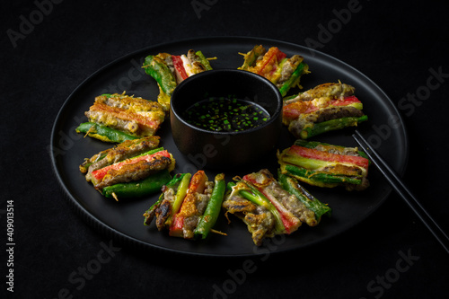 Meat and Vegetable Skewers which is called Sanjeok in Korea