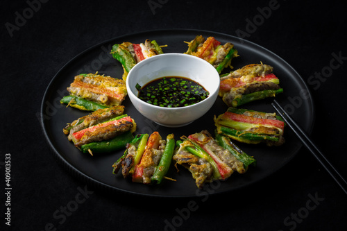 Meat and Vegetable Skewers which is called Sanjeok in Korea