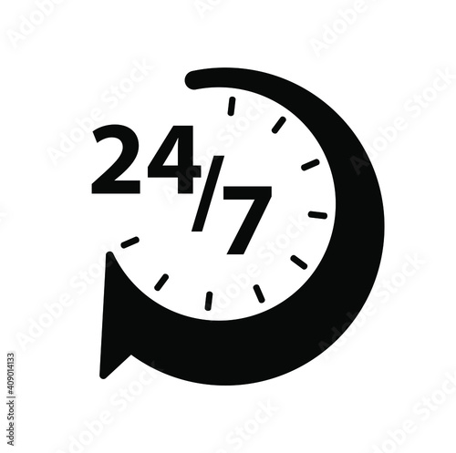 24 7 clock sign on white background