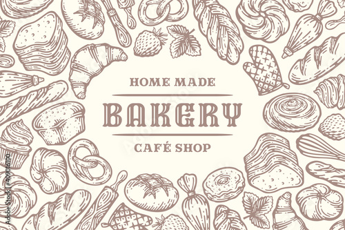 Doodle hand drawn bakery background