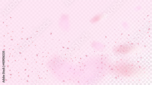 Nice Sakura Blossom Isolated Vector. Beautiful Showering 3d Petals Wedding Border. Japanese Funky Flowers Illustration. Valentine, Mother's Day Realistic Nice Sakura Blossom Isolated on Rose