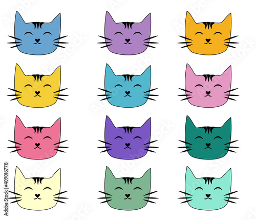 Cats  set of cute doodle. Sketch character handmade to Print T-shirts.