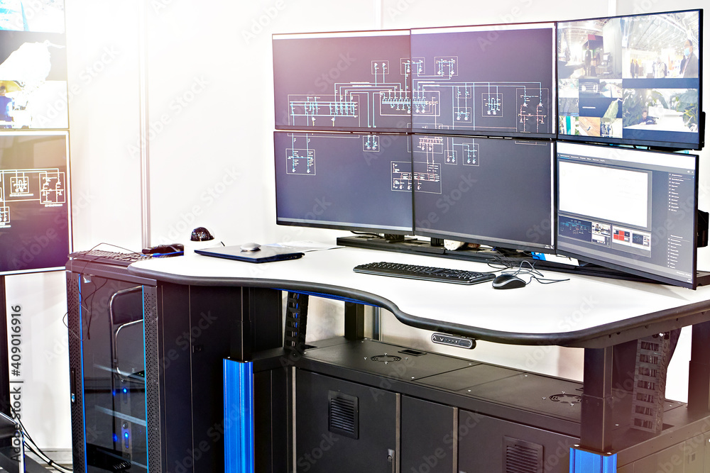 Workplace and computer power plant operator Workplace and computer power plant operator