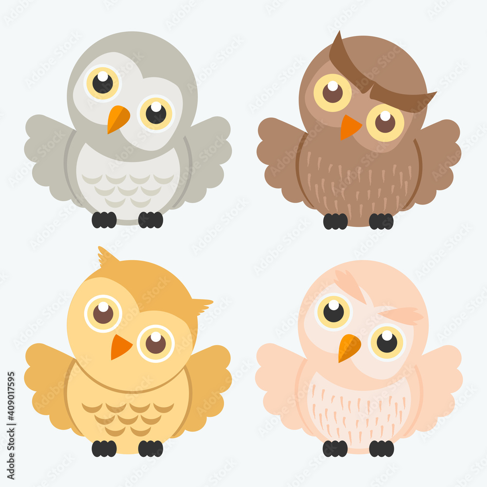 Cute owl Cartoon Vector Characters set