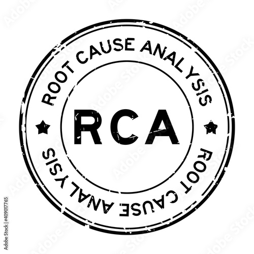Grunge black RCA root cause analysis word round rubber seal stamp on white background