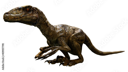 3D Rendering Dinosaur Deinonychus on White