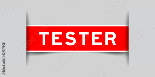 Label sticker red color in word tester that inserted in gray background