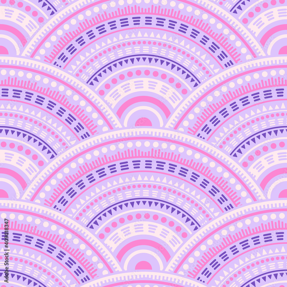 Ethnic circle shapes seamless geometric pattern.