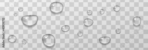 Vector water drops. PNG drops, condensation on the window, on the surface. Realistic drops on an isolated transparent background.