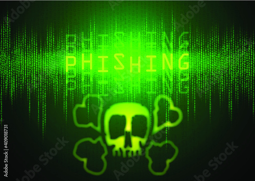 Malware phishing on a computer screen display
