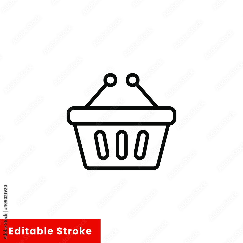 Shopping basket icon. Simple line style for web template and app. Shop, cart, bag, store, online, purchase, buy, retail, vector illustration design on white background. Editable stroke EPS 10