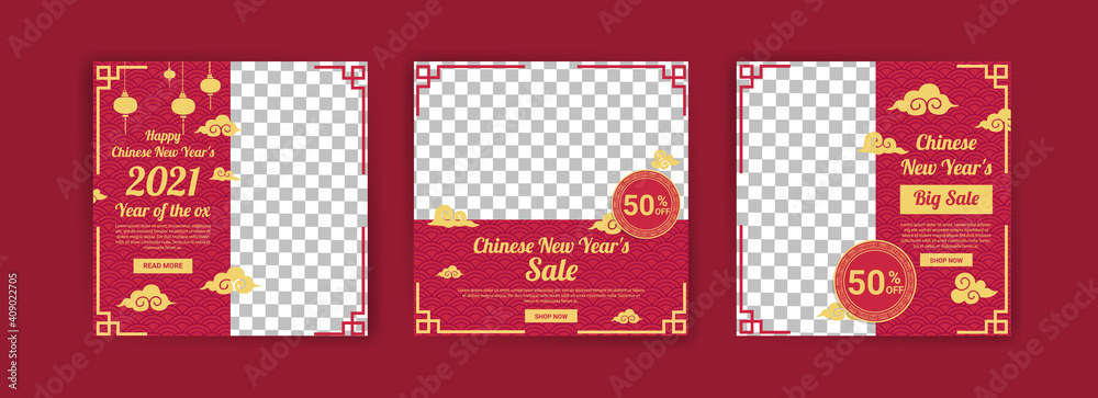 Chinese New Year 2021. Year of the Ox. Social media post template for digital marketing and sales promotion in Chinese New Year 2021. Sales ad for chinese new year .