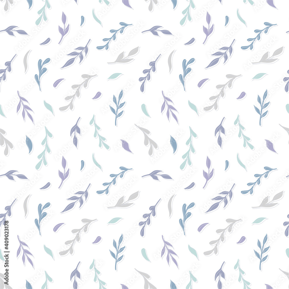 Natural vector seamless pattern leaves blue elements on white background Natural vector seamless pattern leaves blue elements on white background
