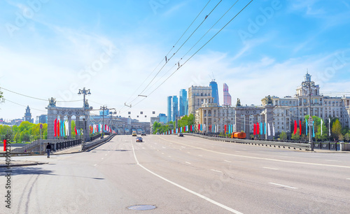 The wide road along Borodinsky bridge in Arbat district in Moscow, Russia photo