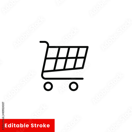 Shopping cart icon. Simple line style for web template and app. Shop, basket, bag, store, online, purchase, buy, retail, vector illustration design on white background. Editable stroke EPS 10
