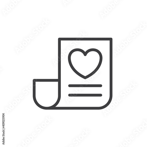 Wedding certificate, marriage contract line icon