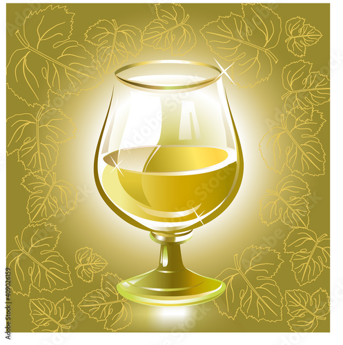 Glass of white wine grape. Vector illustration. 