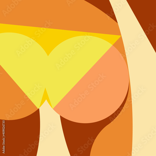 vector flat design illustration on the theme of summer and summer holidays. tanned beautiful female buttocks in a bright yellow swimsuit on the beach. can be used for web design, flyers, posters.